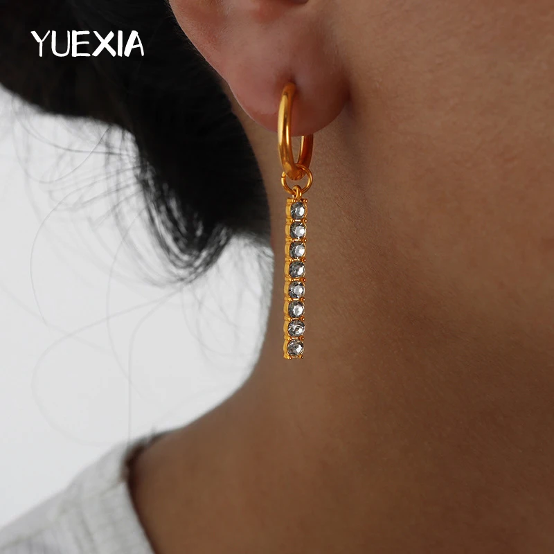 

Zircon Square Tassel Drop Earrings for Women Vintage Stainless Steel Gold-plating Rhinestone Hoop Earring Simple Daily Jewelry