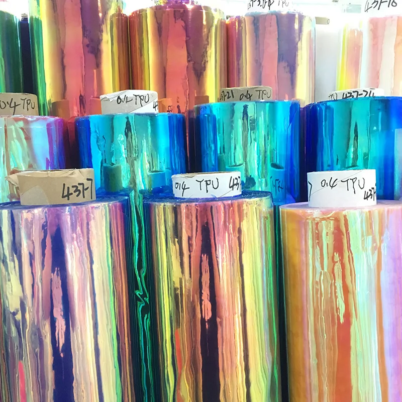 

1pcs Holographic Iridescent Transparent TPU Film Vinyl Laser Faux Leather Fabric for Handbag Bow Decor Cloth DIY Craft Material
