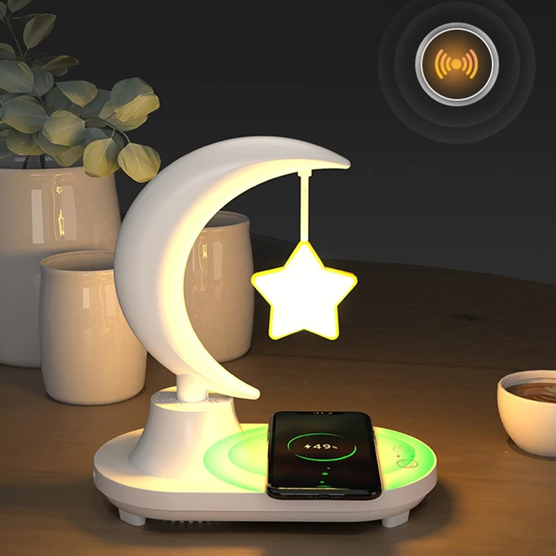 

Светодиодный прикроватный Романтический Bluetooth-динамик 3 в 1, цветной ночсветильник, Беспроводная зарядка для телефона, подставка для зарядн...