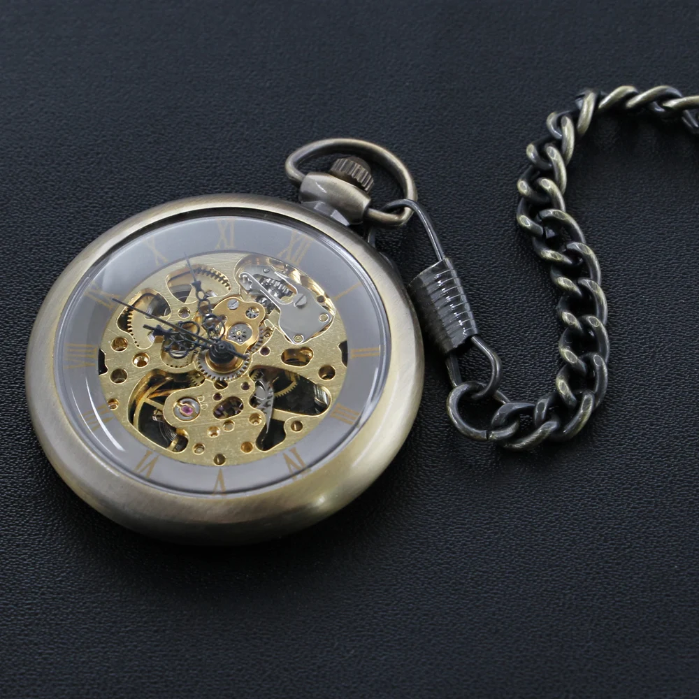 Vintage Bronze Roman Digital Mechanical Pocket Watch High Quality Necklace Timing Pendant Men's and Women's Pocket Watch PJX919