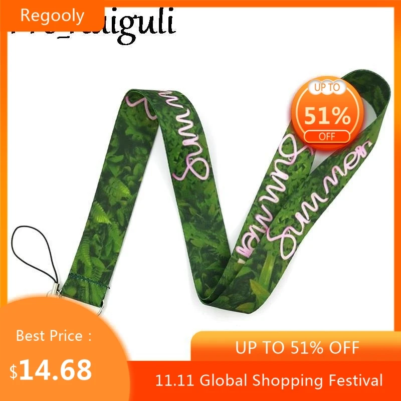 

30pcs Green leaves Summer Forest Neck Strap Lanyards ID badge card holder keychain Mobile Phone keyring couple key holder gifts