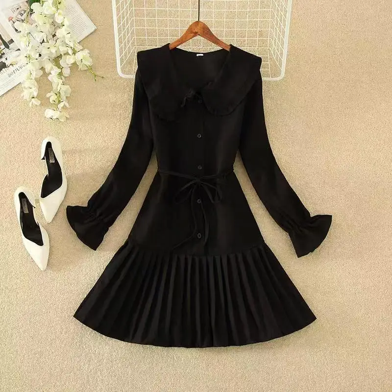 Платье вельветовое женское на осень и зиму длинная юбка с французской талией