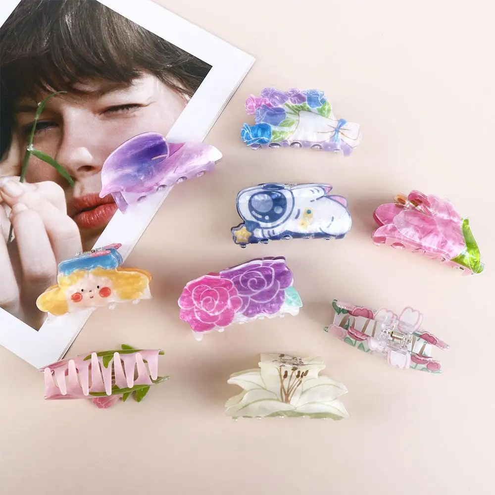 Зажим ярких цветов розовый тюльпан астронавт пластиковый коготь для волос