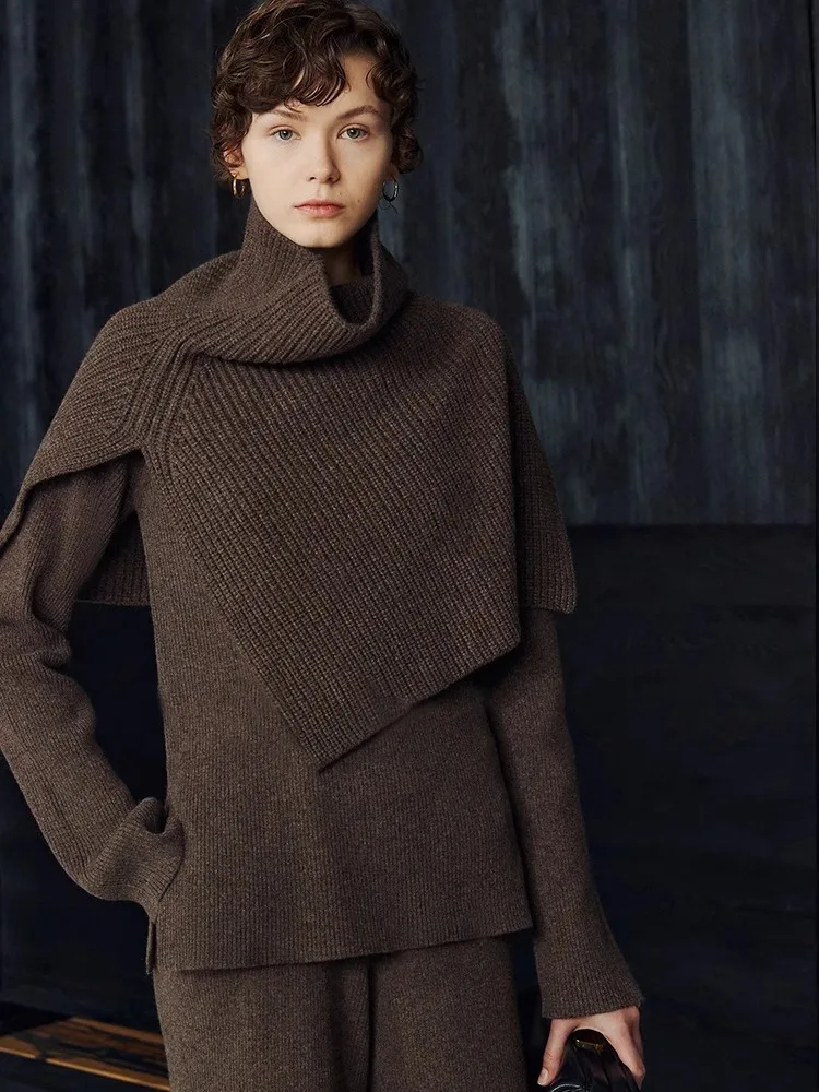 Пуловер с высоким воротником шарф для женского зимнего тепло ощущение