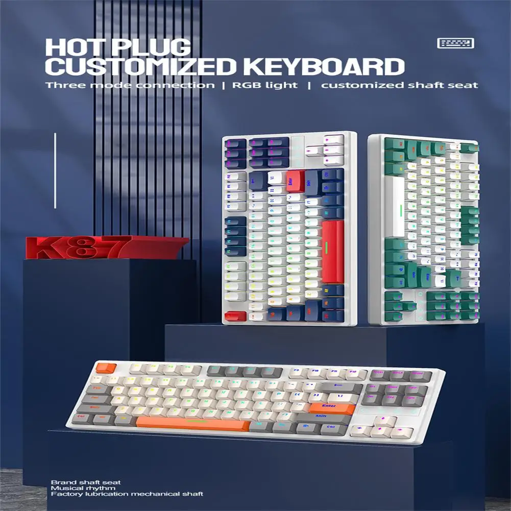 

K87 Gaming Keyboard 3mode Connection Hot Swappable Rgb Backlit USB Charging Ergonomics Mechanical Keyboard For Laptop Pc 87 Keys