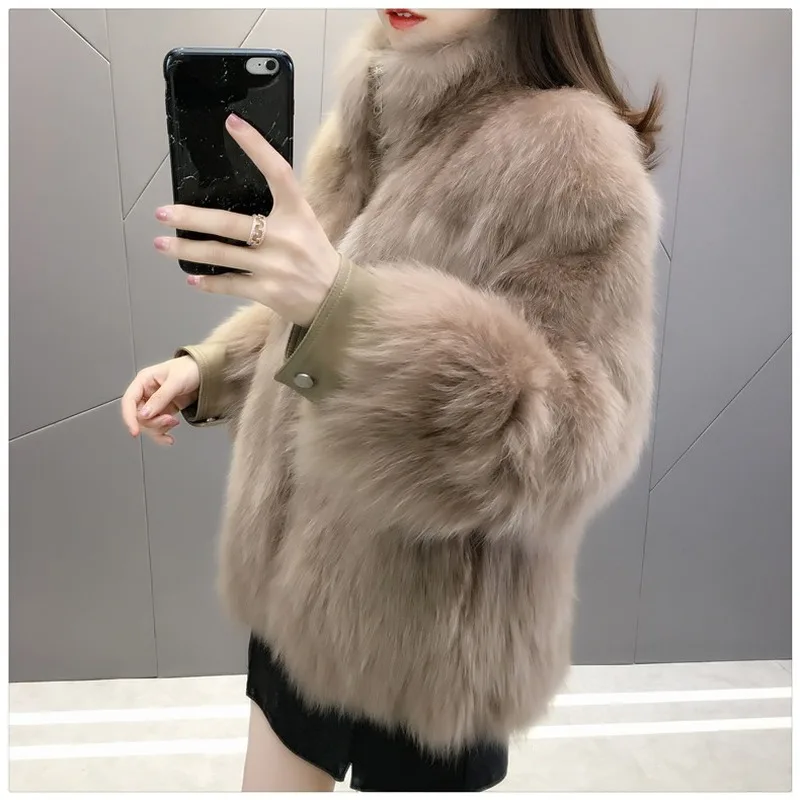 Women's Faux Fur Coats Female SheepSkin Jacket Lamb Coat Artificial Fur Short Jacket Fashion Winter Thicken Grey Warm Overcoats