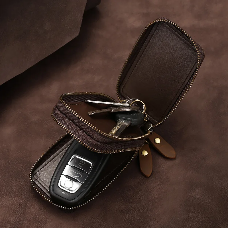 Hakiki deri anahtar cüzdan anahtarlık fermuarlı erkekler araba anahtarlık kılıf temizlikçi kılıf çanta yüksek kaliteli tasarımcı anahtar çanta erkek