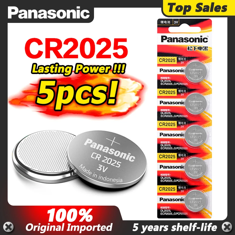 

PANASONIC 5Pcs 3V Button Coin Cell Lithium Battery CR2025 LM2025 BR2025 DL2025 KCR2025 For Main Board Remote Control Toy
