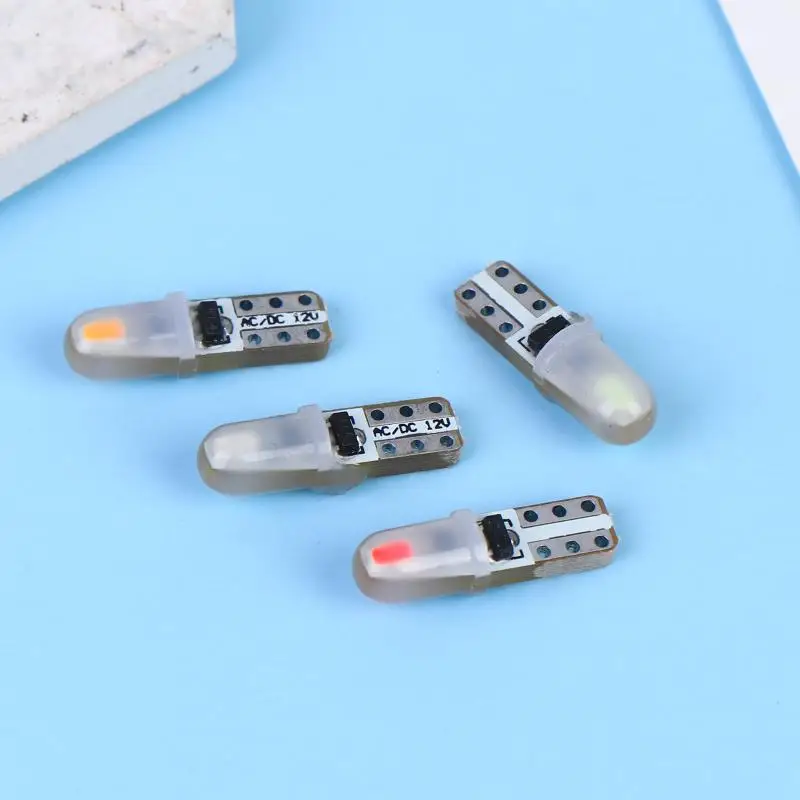 Фото 【MO】10 шт. светодиодных ламп T5 3014 2SMD, суперяркие, для салона автомобиля, приборной панели, силиконовые, боковые клиновидные лампы №4
