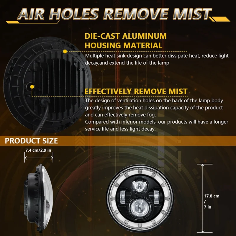 Круглая 7-дюймовая светодиодная фара для бездорожья с дальним ближним светом DRL