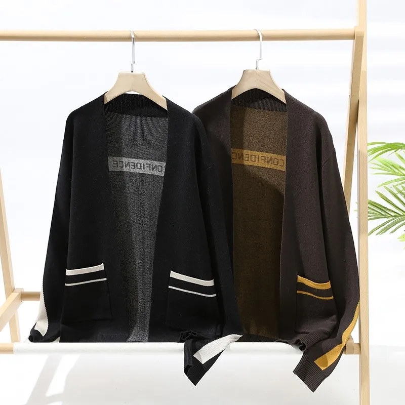 

Мужской шерстяной свитер, верхняя одежда, вязаный кардиган, трендовый свитер в полоску с V-образным вырезом и длинными рукавами, осень 2023, Высококачественная верхняя одежда, Топ