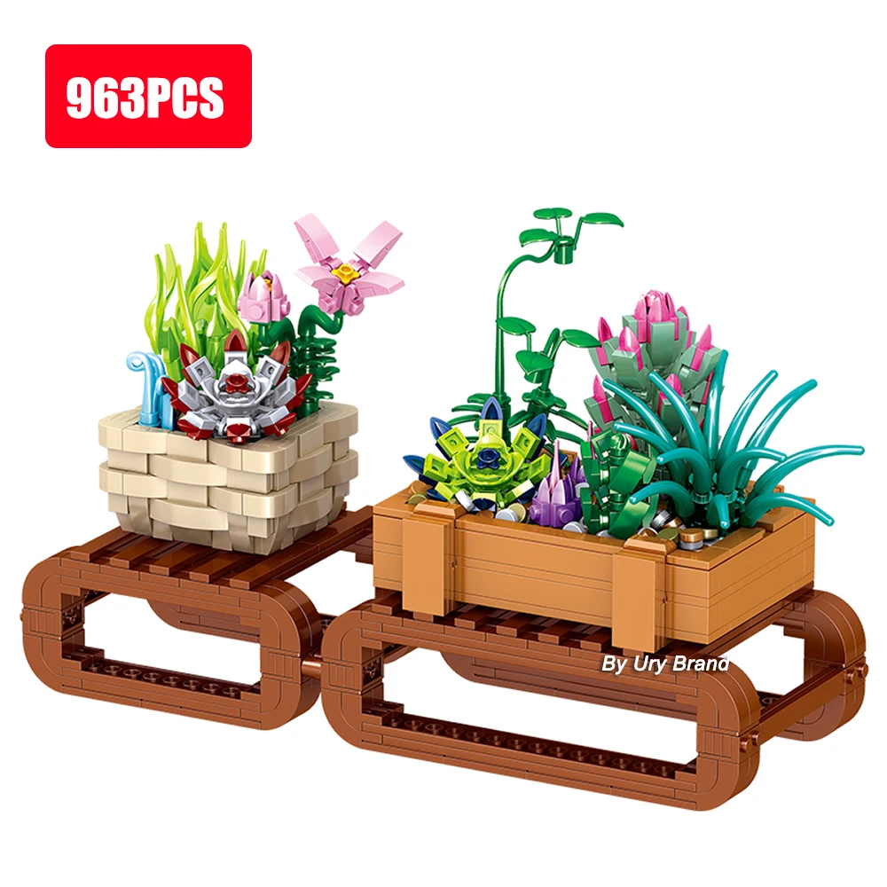 

City Creative Flower Series Succulent Plants Bonsai Desktop Decoration Ornaments MOC Model Building Blocks Toys Gifts for Girls