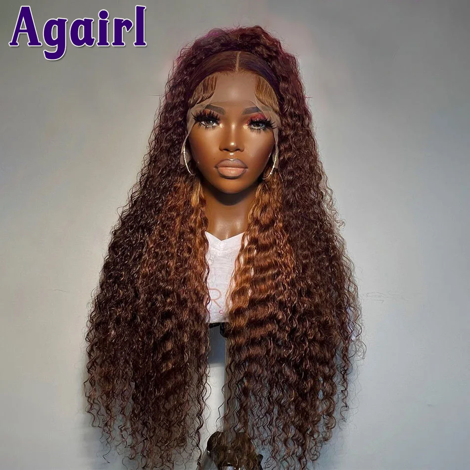 

Dark Reddish Brown Water Wave 13X4 13X6 Lace Frontal Wig Auburn Red Curly Human Hair Lace Frontal Wig Ginger Brown 5X5 Lace Wigs