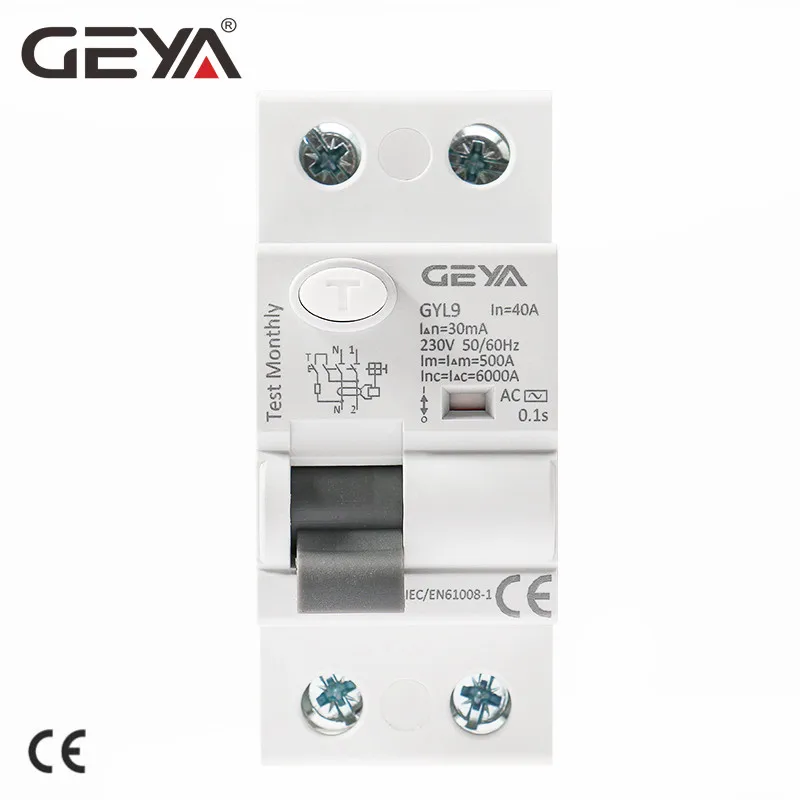 GEYA GYL9 AC Тип RCCB автоматический выключатель остаточного тока AC ELCB 2 полюса 25A 40A 63A 100A RCD 6KA