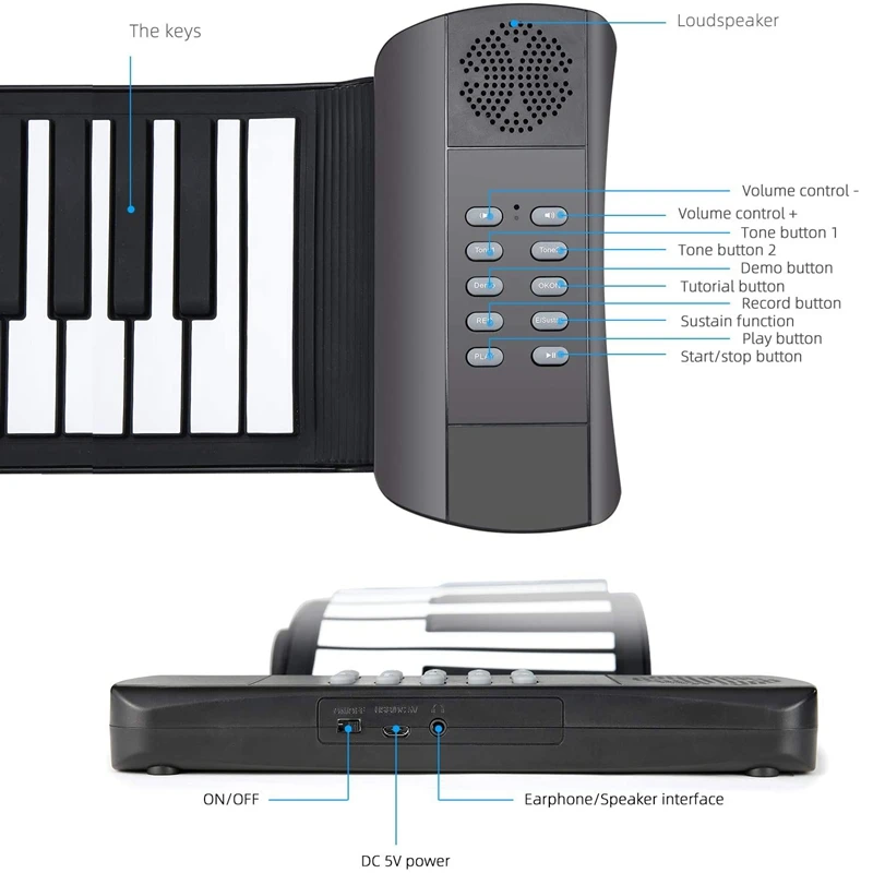 Качественное 61-клавишное складное пианино с динамиком, электронными клавишами из силикона для детей, начинающих и семейного отдыха