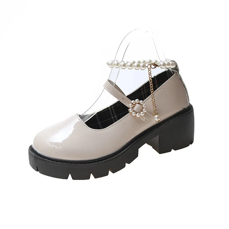 

Mary Jane Shoes 2022 Spring New British Style Thick-soled Small Leather Shoes Women's French Retro Pearls Wedge Sneakers