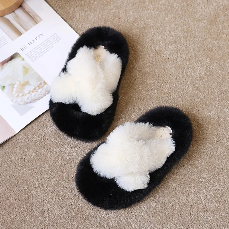 

CAPSELLA KIDS Autumn Winter Children Girls Elegant Cross-Over Slippers Shoes Girls Non-Slip Flat Slippers Size 26-38