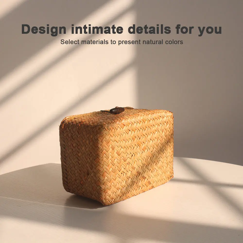 

Handmade Rattan Straw Tissue Box Multi-functional Living Room Remote Control Storage Car Paper Homestay Retro Desktop