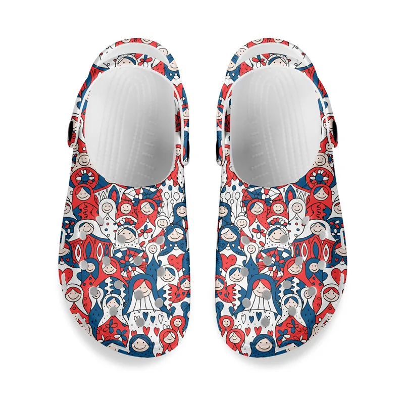 

Noisydesigns 2022 Mens Sandals Summer Non-slip Hole Shoes Matryoshka Pattern Clogs EVA Garden Indoor Beach Flat Slippers Mules