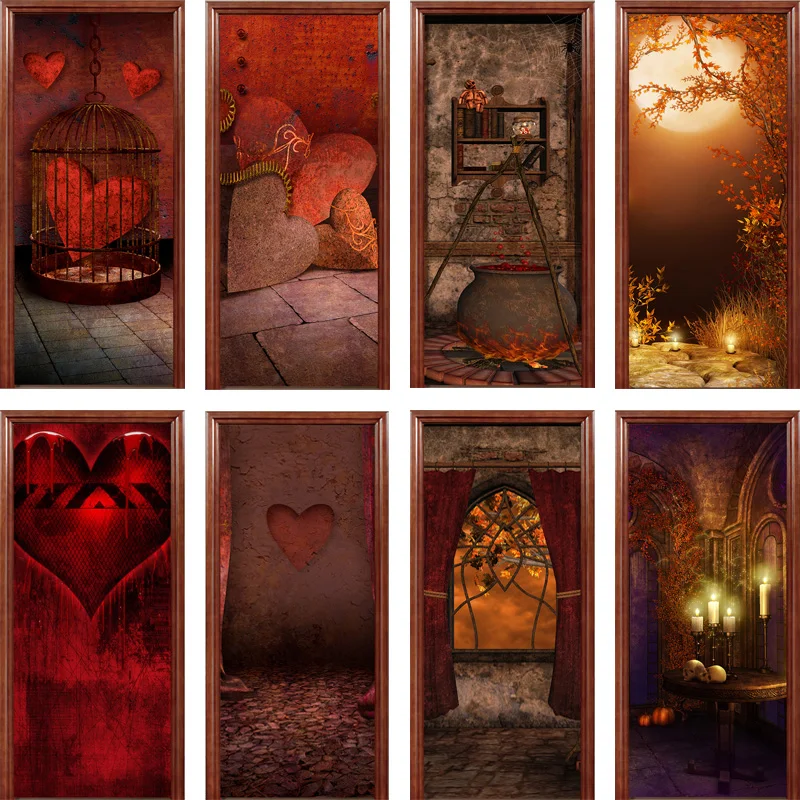 Наклейка на дверь с изображением разбитого сердца декоративные обои для кухни и