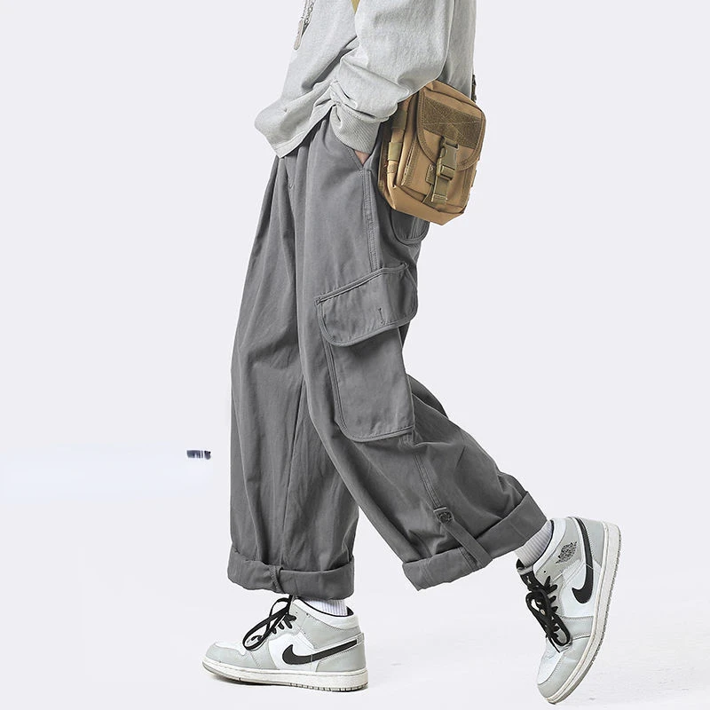 

Streetwear 2023 Spring Harem Casual Pants Men Elastic Waist Solid Color Cargo Pants Vintage Casual Loose Baggy Pants Male D09