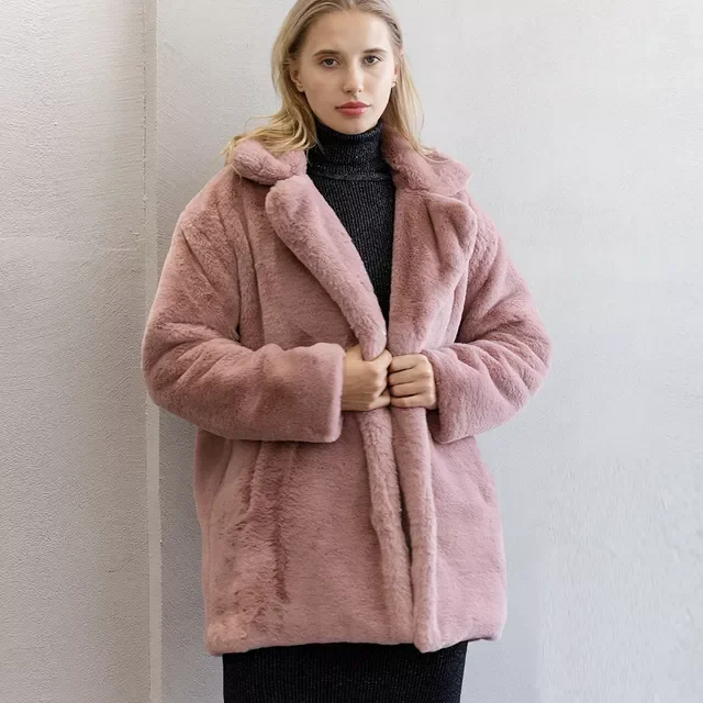 New2022 Coats Women 2021 Winter Top Fashion Pink FAUX Fur Coat Elegant Thick Warm Outerwear Fake Fur Jacket Chaquetas Mujer