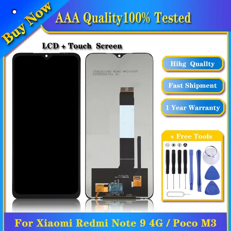 

100% Tested TFT LCD Screen for Xiaomi Redmi Note 9 4G/Poco M3 M2010J19SC M2010J19CG Digitizer Full Assembly
