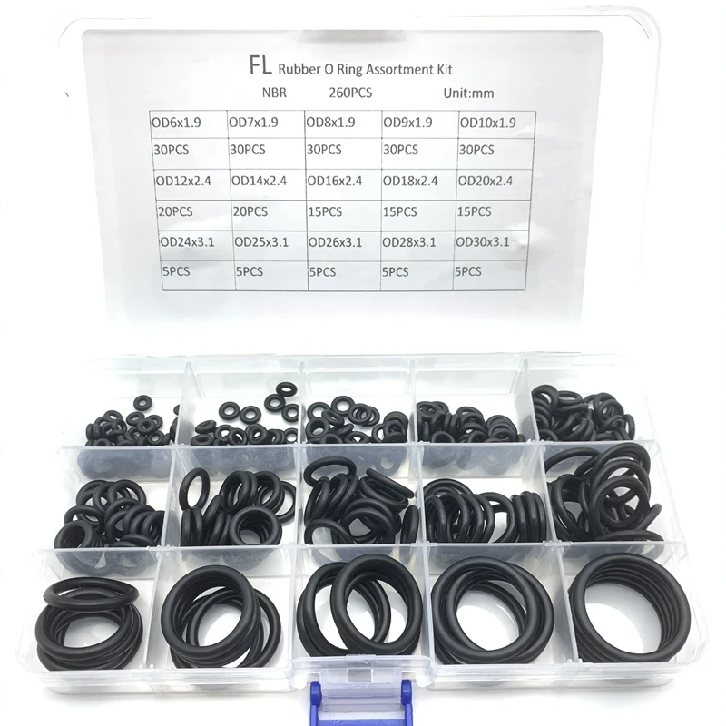 Черное резиновое уплотнительное кольцо 260 шт./лот набор для уплотнения шайбы 15