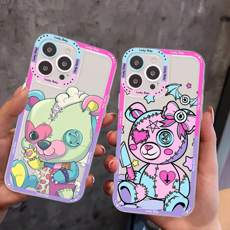 

Zombie teddy bear Phone Case For iPhone 11 12 13 14 Mini Pro Max XR X XS TPU Clear Case For 8 7 6 Plus SE 2020
