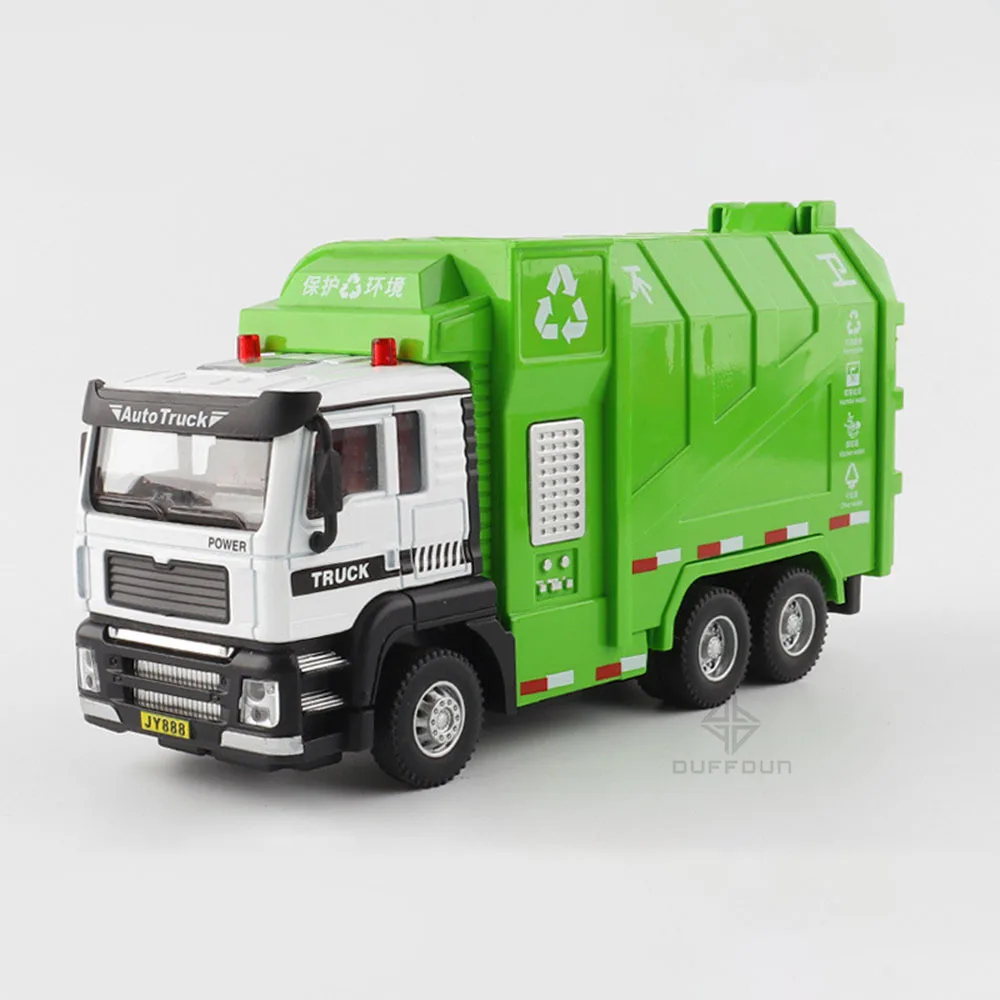 1/50 Diecast Engineer Sanitation Garbage Transportation Alloy Car Model Pull Back Light Sound Truck Vehicle Gifts For Children