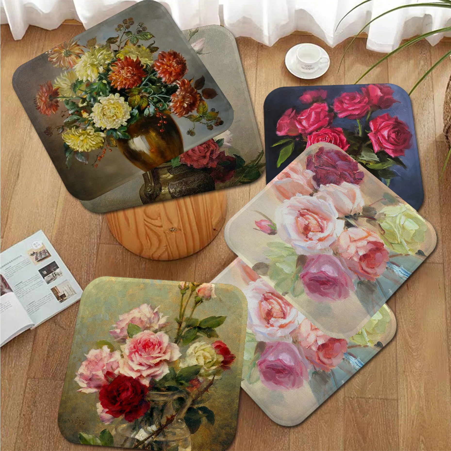 

Flowers Rose Cushion Mat Creative Dining Chair Cushion Circular Decoration Seat For Office Desk Cushions Home Decor