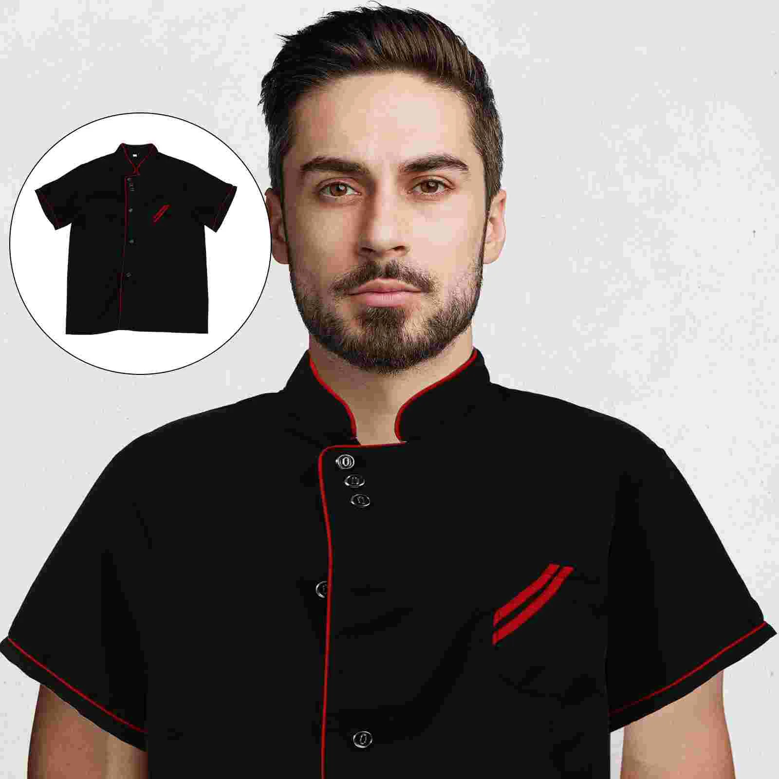 

Chef Coat, Short Sleeve Unisex Button Down Shirts For Women Shirt for Bakery Restaurant 1PCS ( Medium, Black )
