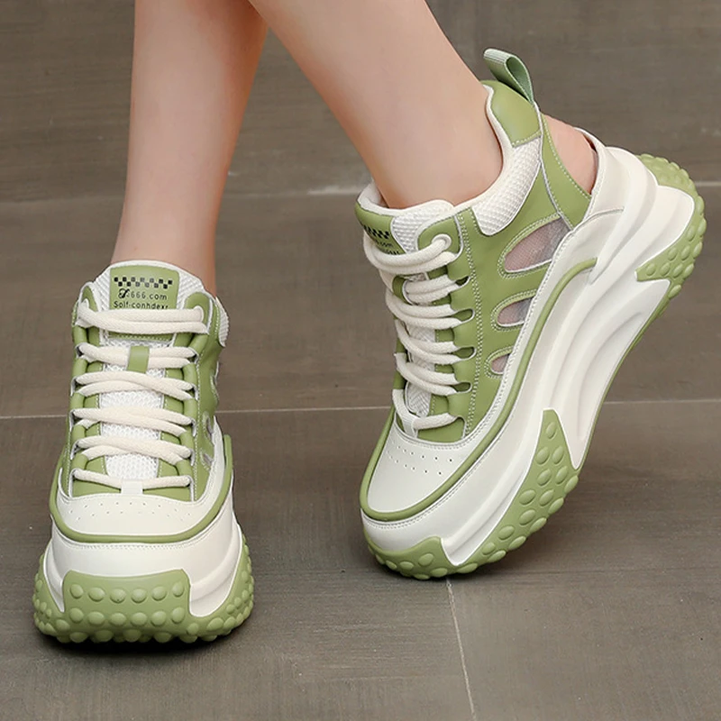 2023 Fashion 7CM Hollow Genuine Leather Women Summer Shoes Platform Sneaker Wedge Hidden Heel Women Summer Sandal Platform Shoes