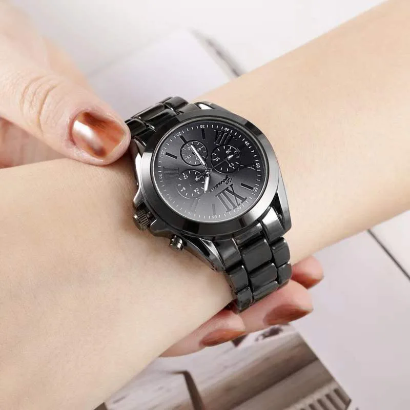 

Hot Sale GENEVA Watch Women Fashion Luxury Black Watches Stainless Steel Band Analog Quartz Wristwatches Ladies Relogio Feminino