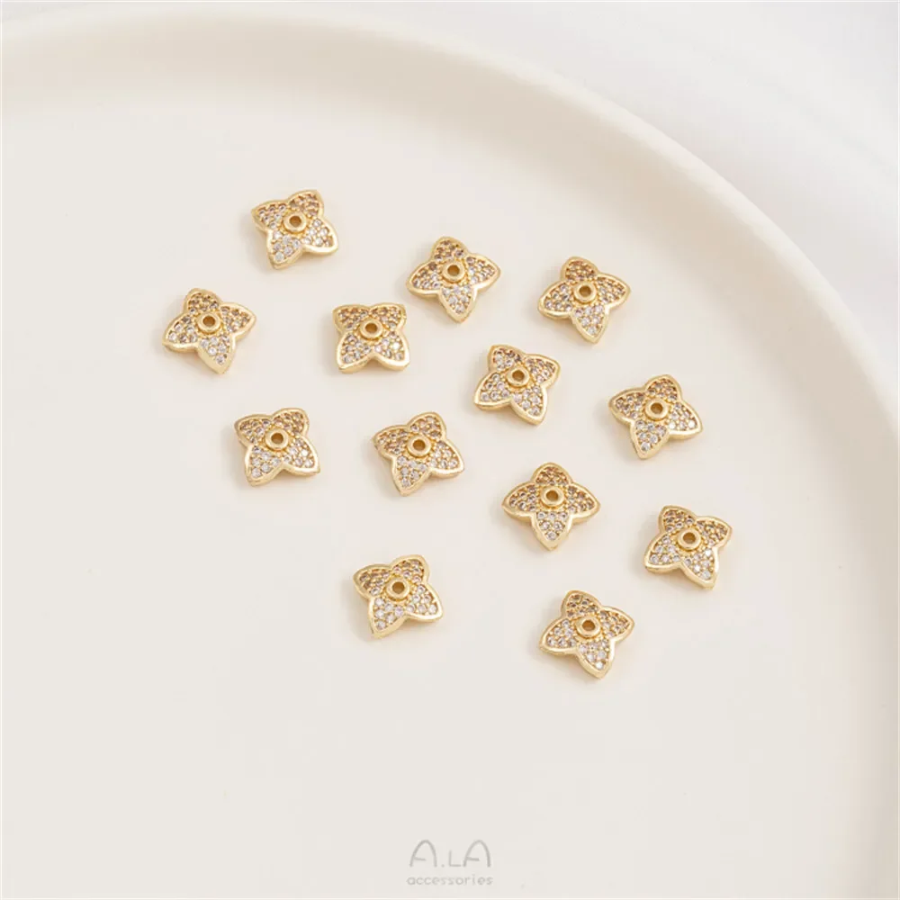 14-каратное позолоченное циркониевое цветочное шапочка из бисера проставка