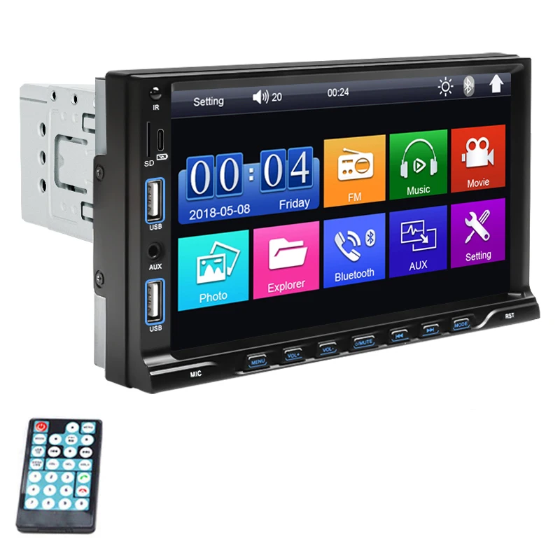 

Автомобильный радиоприемник 1 Din MP5 Мультимедийный плеер 7 дюймов Сенсорный экран FM Aux Вход Bluetooth USB Зеркальная связь Универсальное авторадио