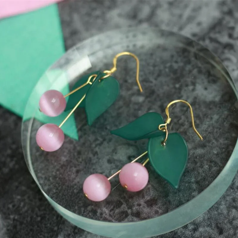 Элегантные висячие серьги-крючки в виде листьев фруктов розового цвета для
