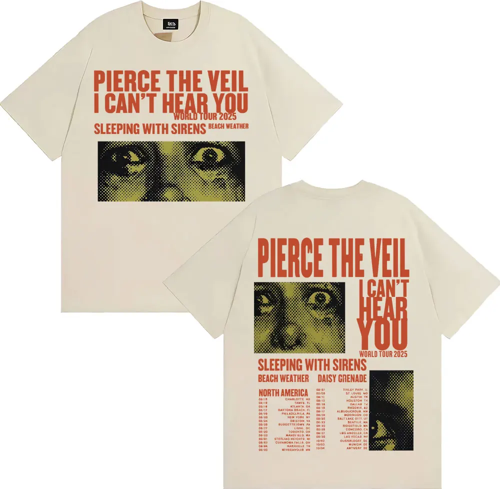 Pierce The Veil I Can't Hear You Tour 2025 Мерч Футболка Мода Хип-Хоп Рок Музыка Футболки Мужчины Женщины Негабаритная Винтажная Футболка (art.: 3920cf0446c64) - 3920cf0446c64