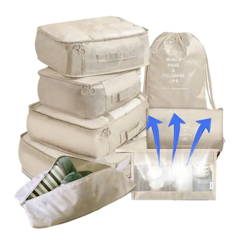 

Travel Bags Sets Waterproof Packing Cube 8Pcs Portable Clothing Sorting Organizer Luggage Tote System Durable Tidy Pouch Stuff
