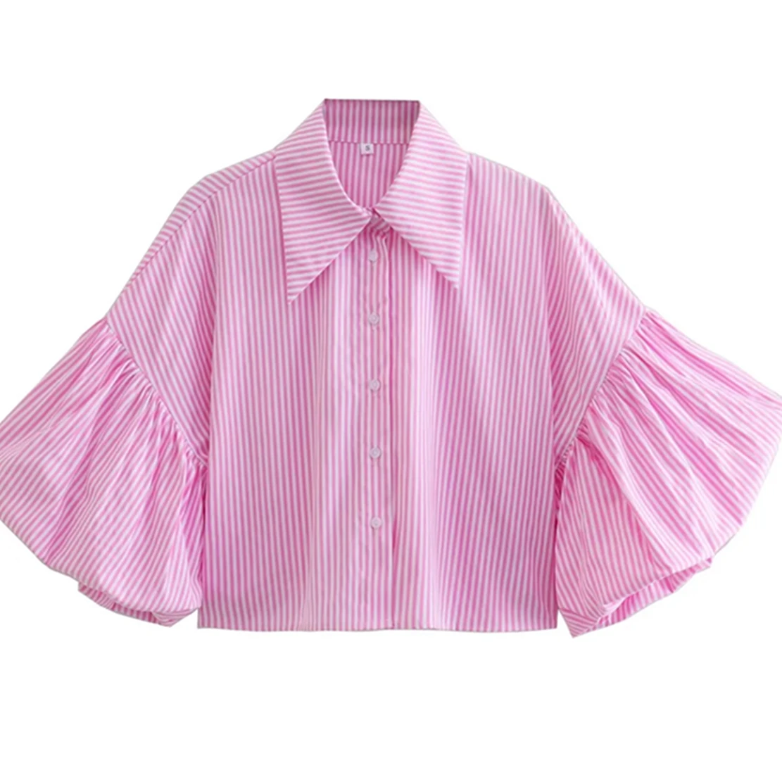 

Модная Повседневная летняя блузка Elmsk 2022, Женский Топ в английском стиле, уличная ретро-рубашка розового цвета в полоску с расклешенными рук...