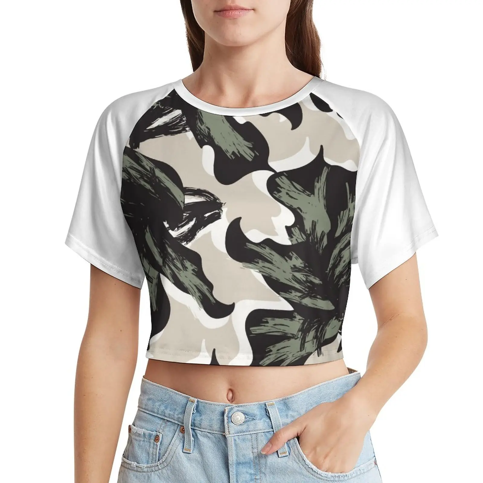 

Футболка женская летняя с принтом, с открытым пупком и коротким рукавом, 2023