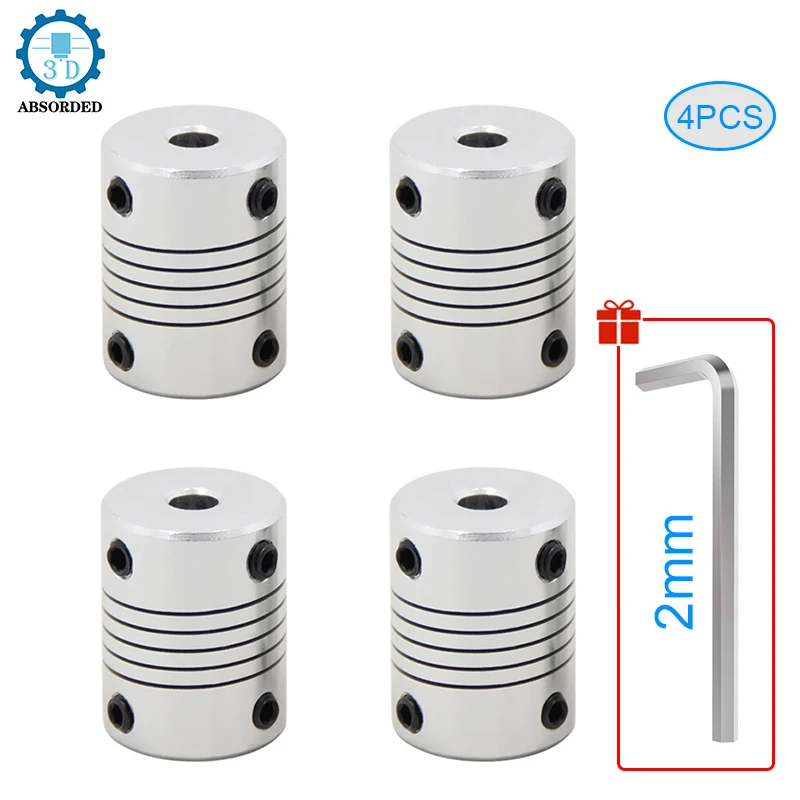 

4 шт. D19 * L25, алюминиевая Гибкая фотовспышка 3/4/5 мм, алюминиевый шаговый двигатель CNC, деталь для 3D-принтера