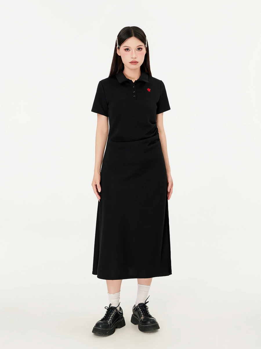 Платье-поло женское большие размеры для полных девушек летнее черное со