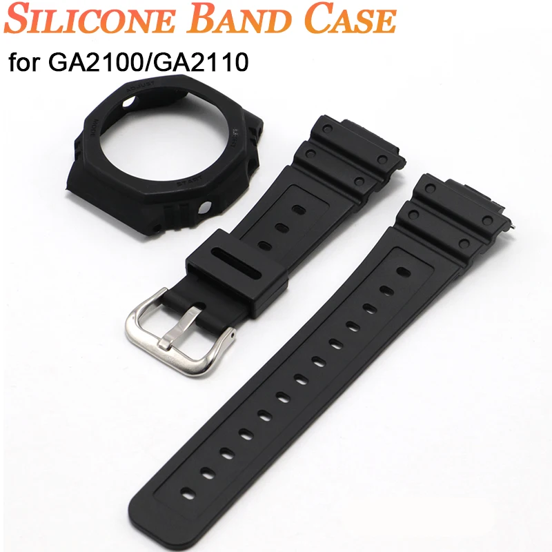 

Silicone Watch Strap For GA-2100 Case Bezel Sport Band for Gasioak Mod Kit foe GA2100 GA2110 with tool screws Watch Accessories