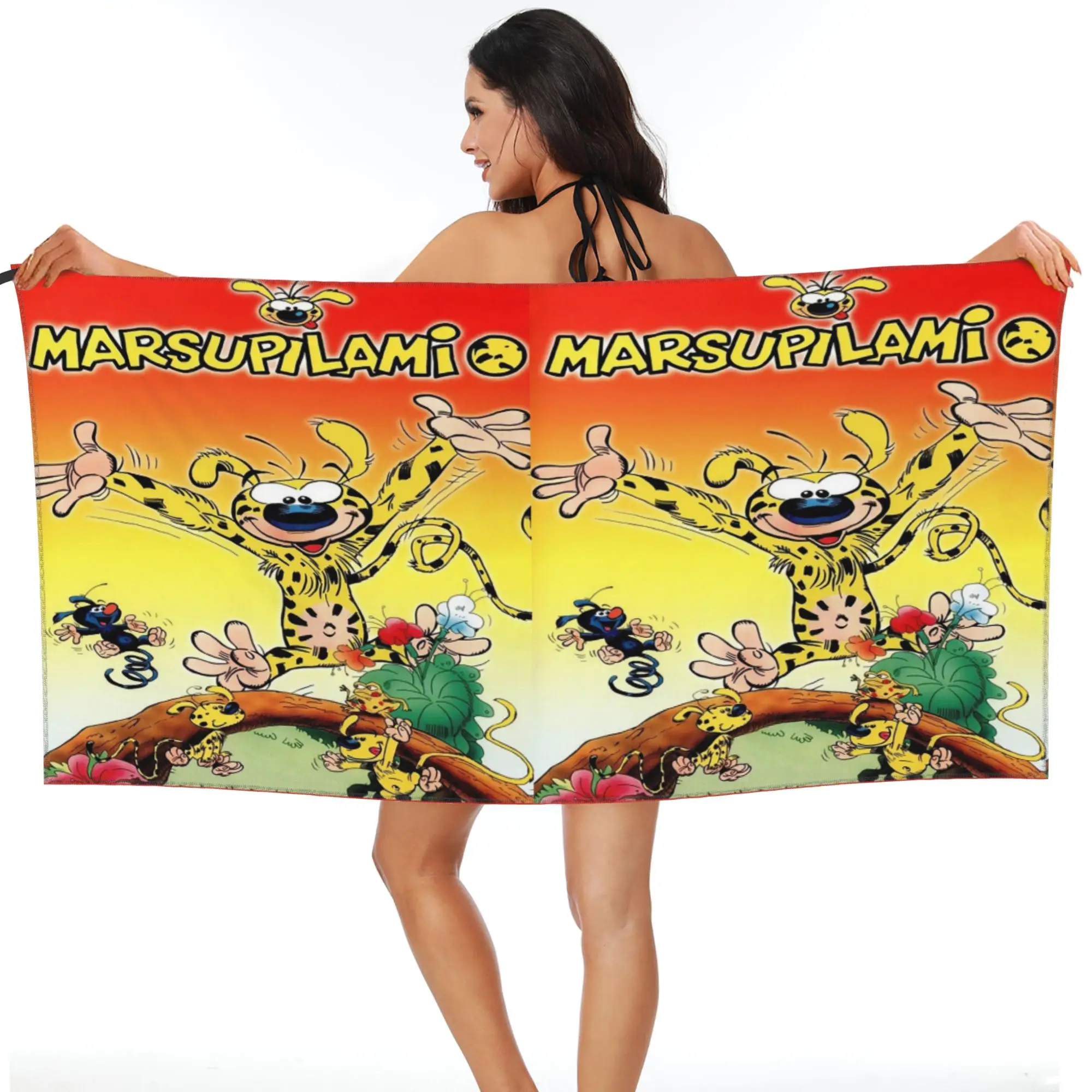 Фото Пляжное полотенце Art - Marsupilami с рисунком аниме, мягкое, из микрофибры, быстросохнущее, впитывающее, для йоги №1