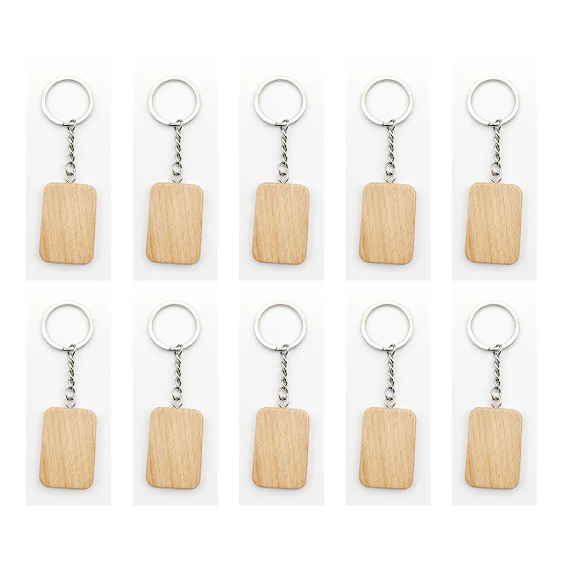 

50/100pcs Rounded Rectangle Wooden Keychain Blank Bulk Wholesale Wood Key Chains Ring Suitable for Laser Engraving Gift New