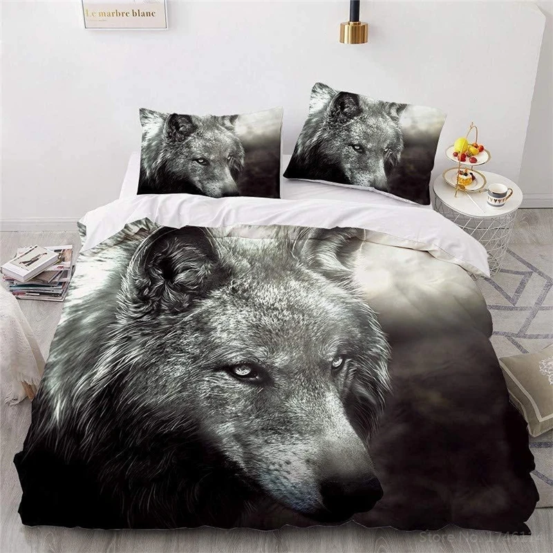 Комплект постельного белья с 3d-изображением волка в лесу Королевский рисунком