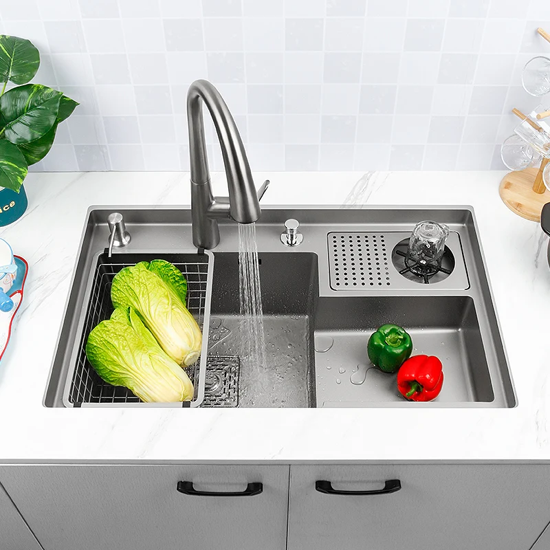 

Home Furnishing Drop In Kitchen Sink Workstation Undermount Single Slot 304 Stainless Steel Sink with Drain Basket Accessories