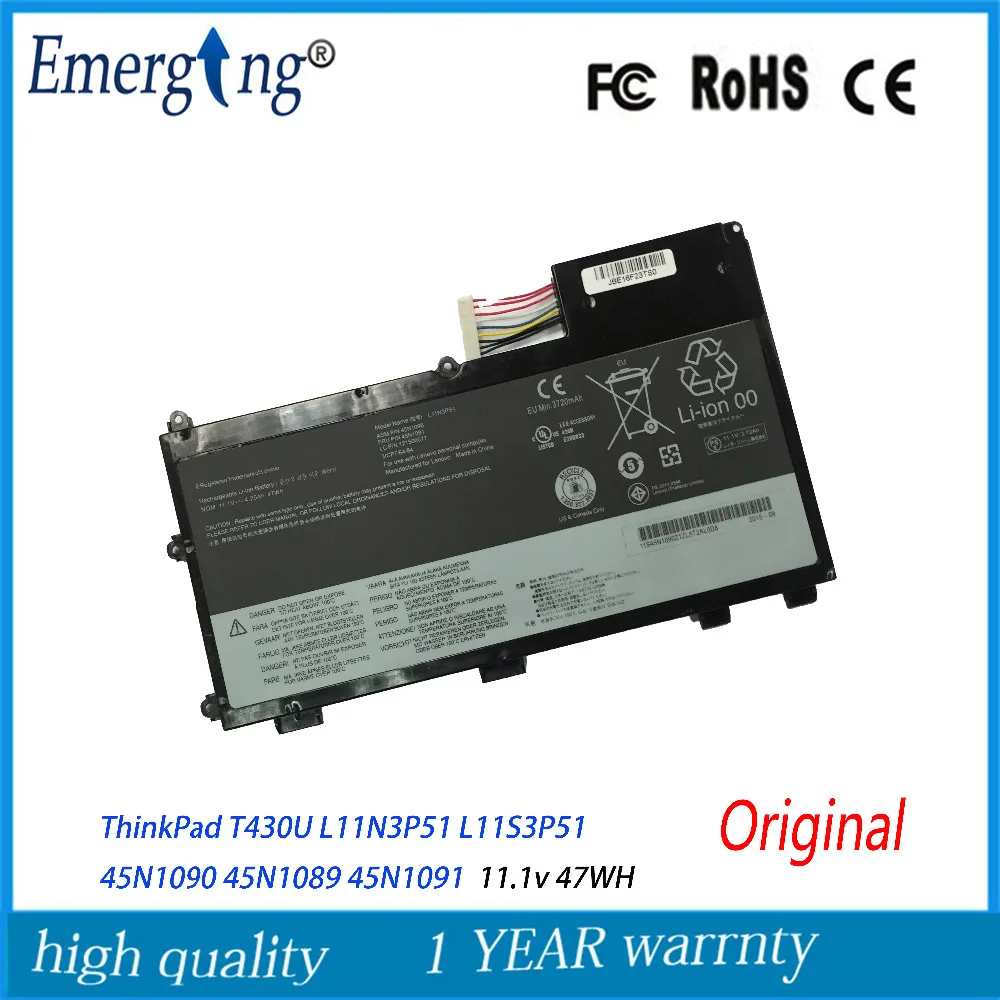 Новый оригинальный аккумулятор для ноутбука Lenovo ThinkPad T430U L11N3P51 L11S3P51 45N1090 45N1089 45N1091, 11,1 В, 47 Вт/ч