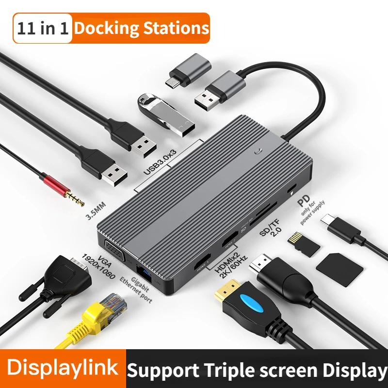 

Laptop Docking Stations Type C HDMI VGA 11 In 1 Docking Station for MacBook HUB for DELL,HP,Lenovo,Alienware Support Displaylink